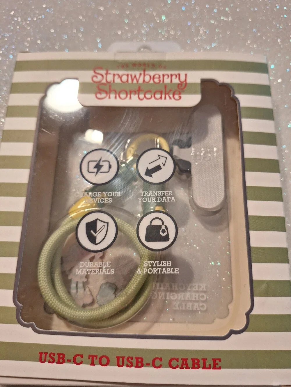 Strawberry Shortcake Lemon Keychain Charging Wristlet Cable USB-C to USB-C New